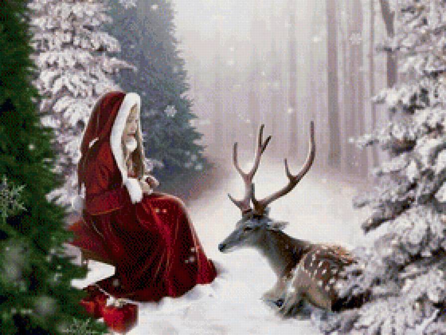 Девочка и олень - зима, животные, снег, люди - предпросмотр