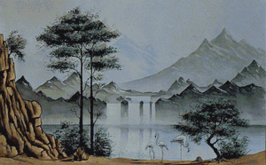 Пейзажи Азии - река, птицы, азия, восток, пейзаж, горы - предпросмотр