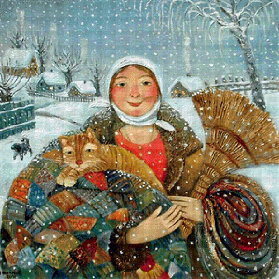 О.Величко_Предпраздничный снег - зима, праздник, кот, кошка, снег, новый год - предпросмотр