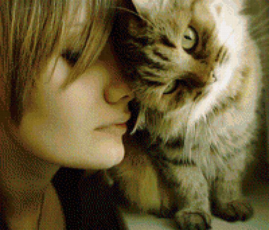 Девушка и котенок - кот, девушка, котенок - предпросмотр
