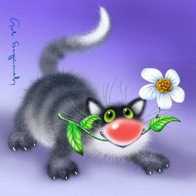 Кот с цветком - кот - оригинал