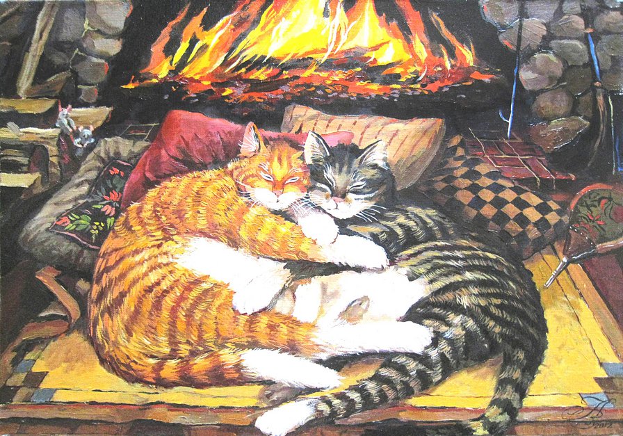 коты у камина - оригинал