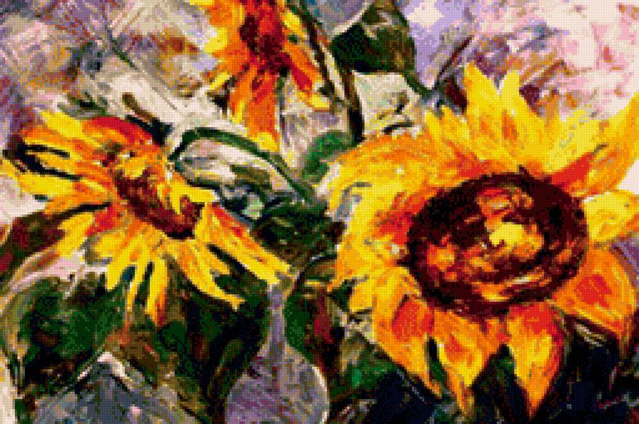 Подсолнухи - искусство, картина, живопись, цветы - предпросмотр