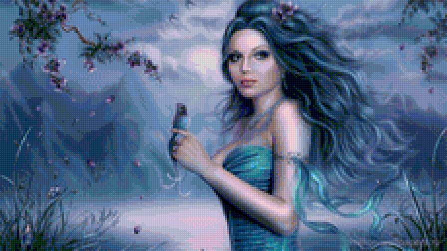 девушка в голубом - фэнтези, арт - предпросмотр