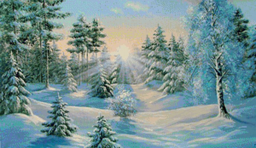 солнечное утро - зима, лес - предпросмотр