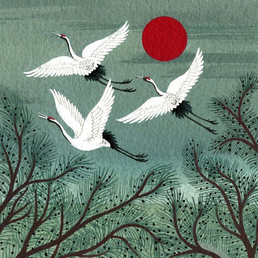 Журавлики - птицы, восток, солнце, азия, журавли, япония - оригинал