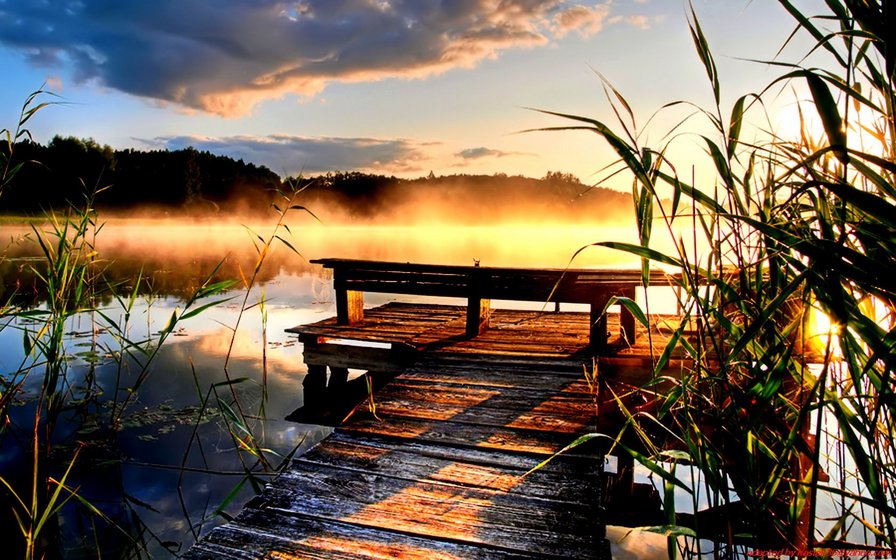 Закат на берегу озера - солнце, закат, россия, пейзаж, природа - оригинал
