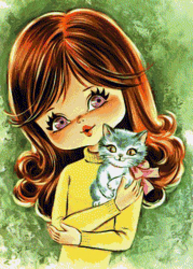 детский винтаж - котенок, девочка - предпросмотр