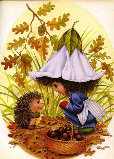 девочка в лесу - ежик, грибы, корзинка, девочка, лес - оригинал