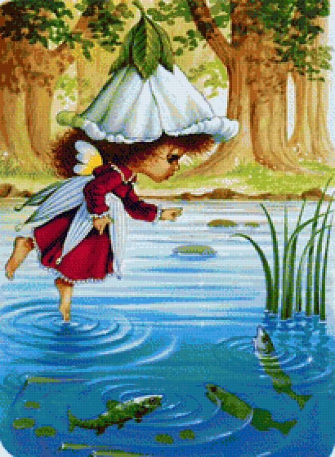 девочка на речке - вода, рыбки, речка, детство, лес - предпросмотр