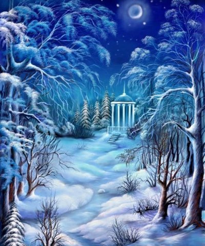 часовня в лесу - снег, елки, лес, зима - оригинал