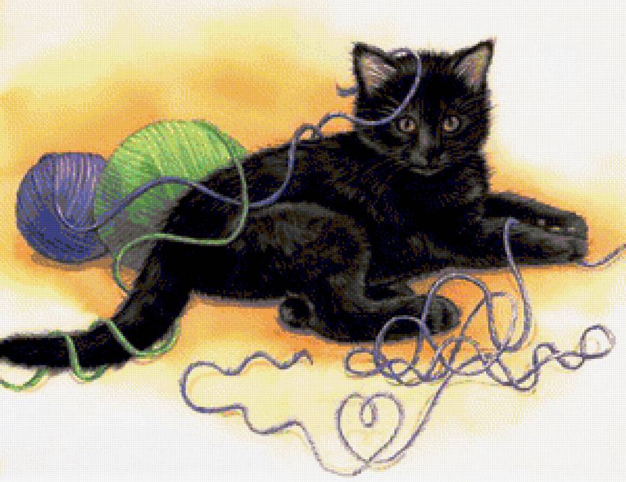 кошечка в нитках - клубок, животное, нитки - предпросмотр