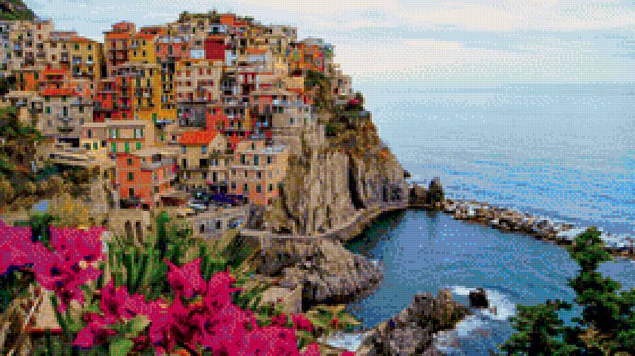 Городок на скалах, Италия - город, горы, море, пейзаж - предпросмотр