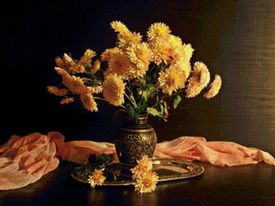 Желтая хризантема - хризантема, цветы, натюрморт - предпросмотр