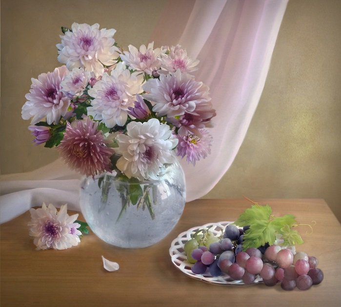 хризантемы в вазе - хризантема, натюрморт, цветы - оригинал