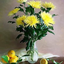 Оригинал схемы вышивки «хризантемы и лимон)» (№1119394)