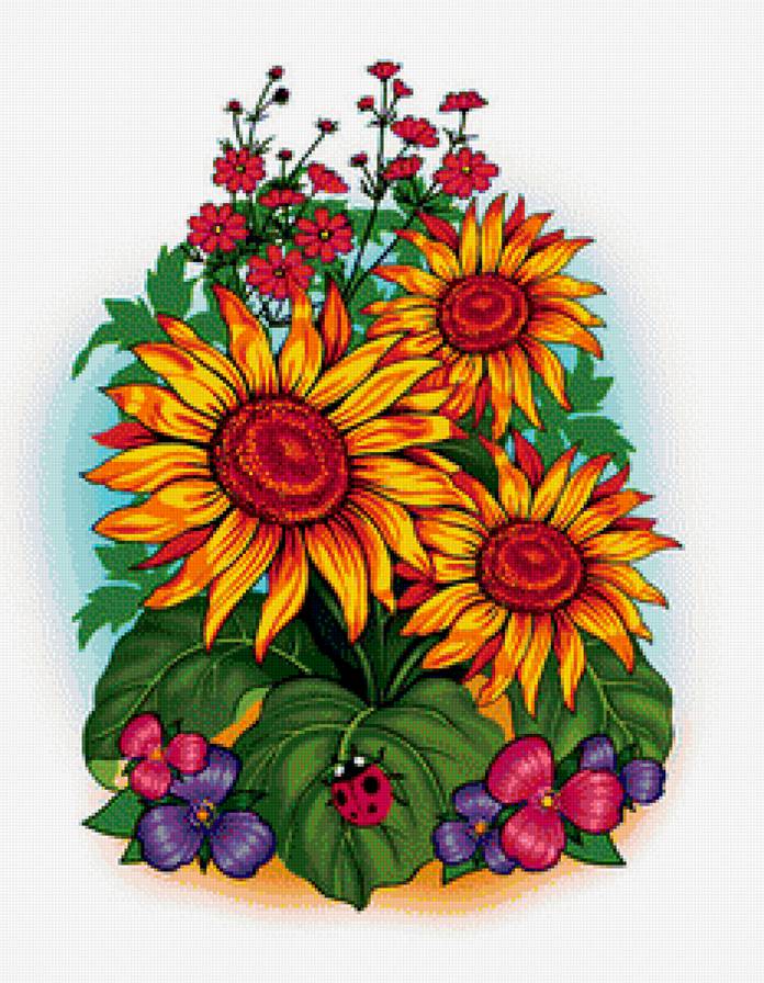 Подсолнухи - подсолнухи, цветы, божья коровка, лето - предпросмотр