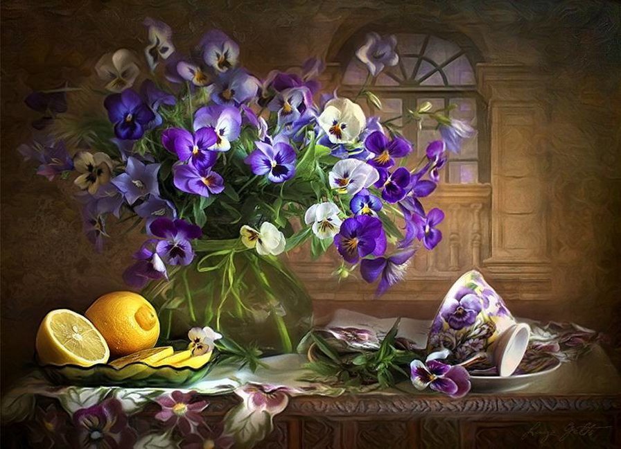 Натюрморт - dmc, фиалки, натюрморт - оригинал