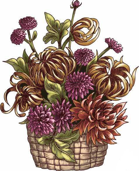 Хризантемы - корзина, букет, цветы, натюрморт, хризантемы - оригинал