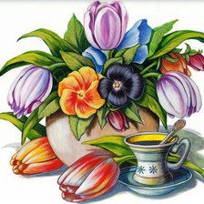 Оригинал схемы вышивки «Цветы и кофе» (№1123141)