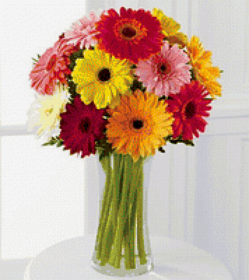 герберы5 - разноцветные, в вазе, ваза, цветы, герберы - предпросмотр