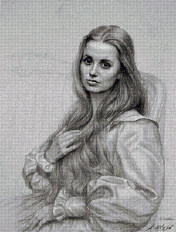 "Портрет девушки" - графика, а.шилов, монохром, девушка, живопись - предпросмотр