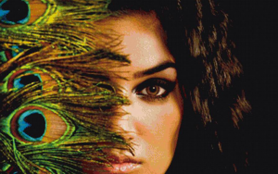 девушка с перьями - люди, перья, девушка, павлин - предпросмотр