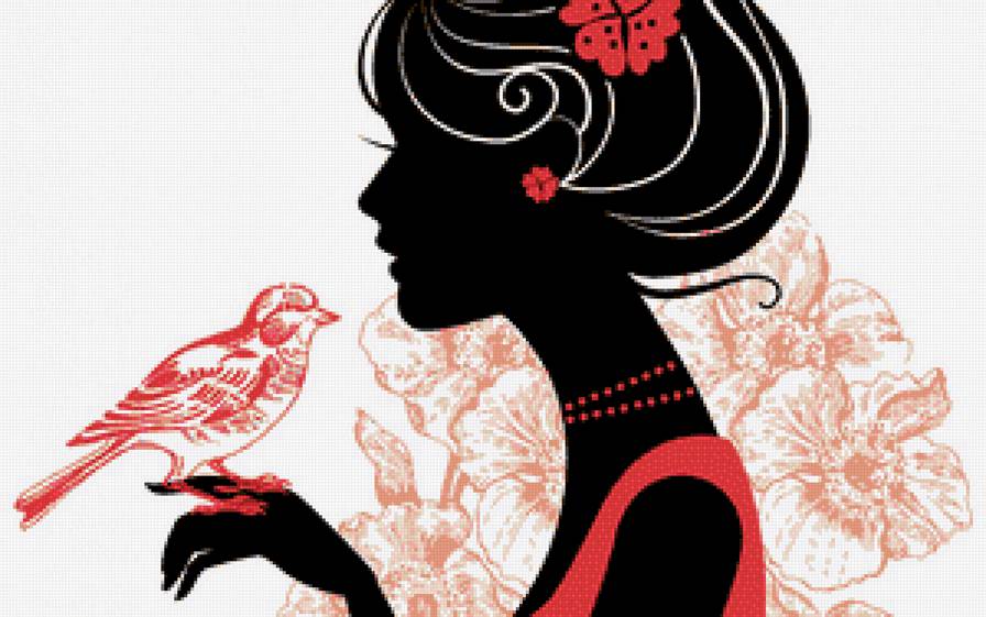 Силиэт - женщина, девушка, птица - предпросмотр