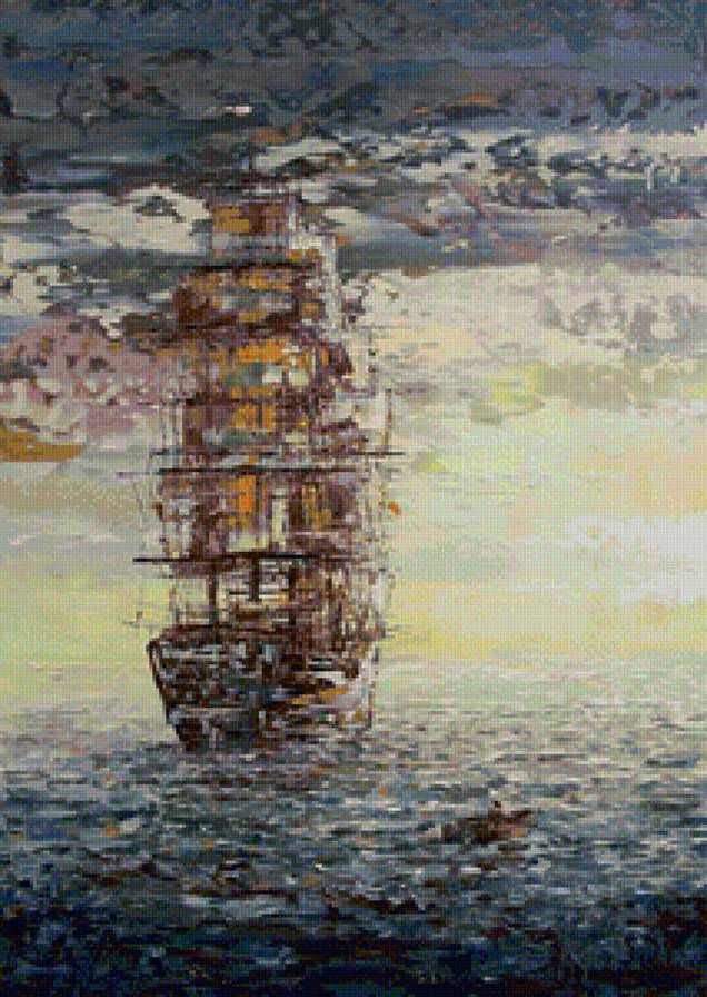 Корабль - человек, море, лодка, корабль - предпросмотр