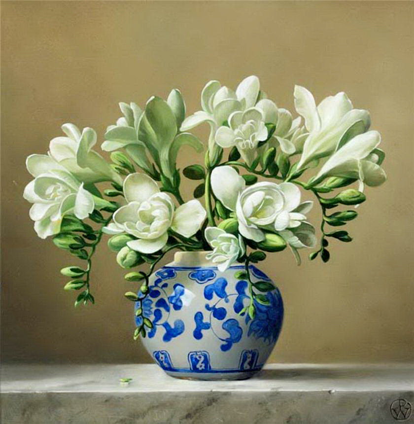 Белые фрезии - цветы, ваза, фрезии - оригинал