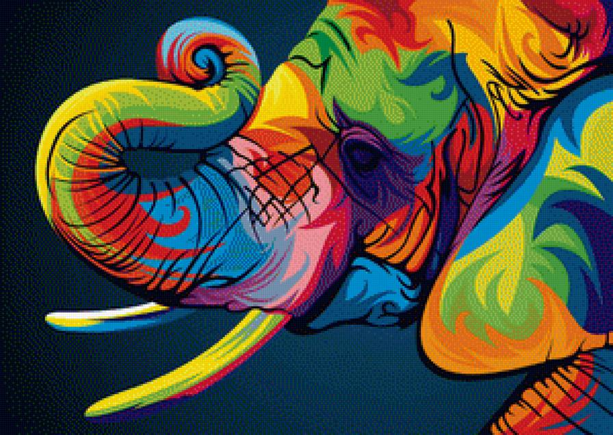 Радужный слон - животные, цвет, слон, радужный - предпросмотр