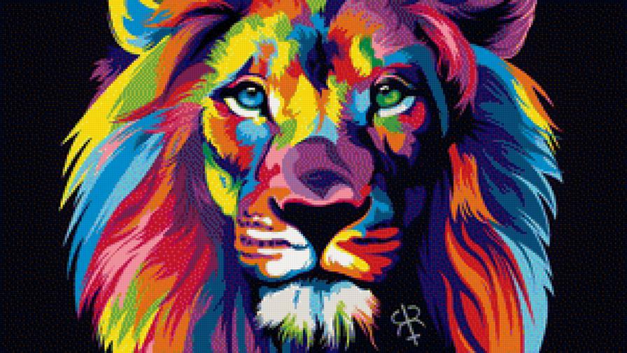 Радужный лев 3 - лев, животное, цвет - предпросмотр