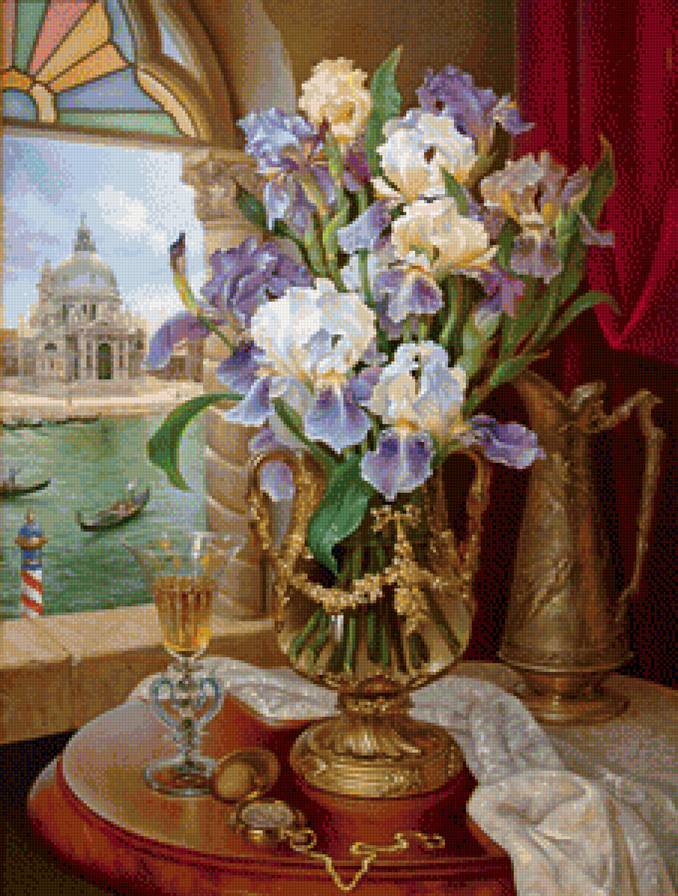 Ирисы у окна - ирисы, окно, цветы - предпросмотр