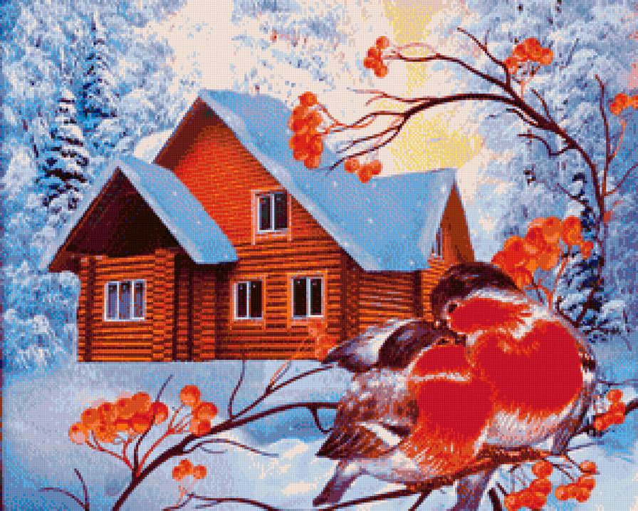 дом зима - дом зима снегири рябина - предпросмотр