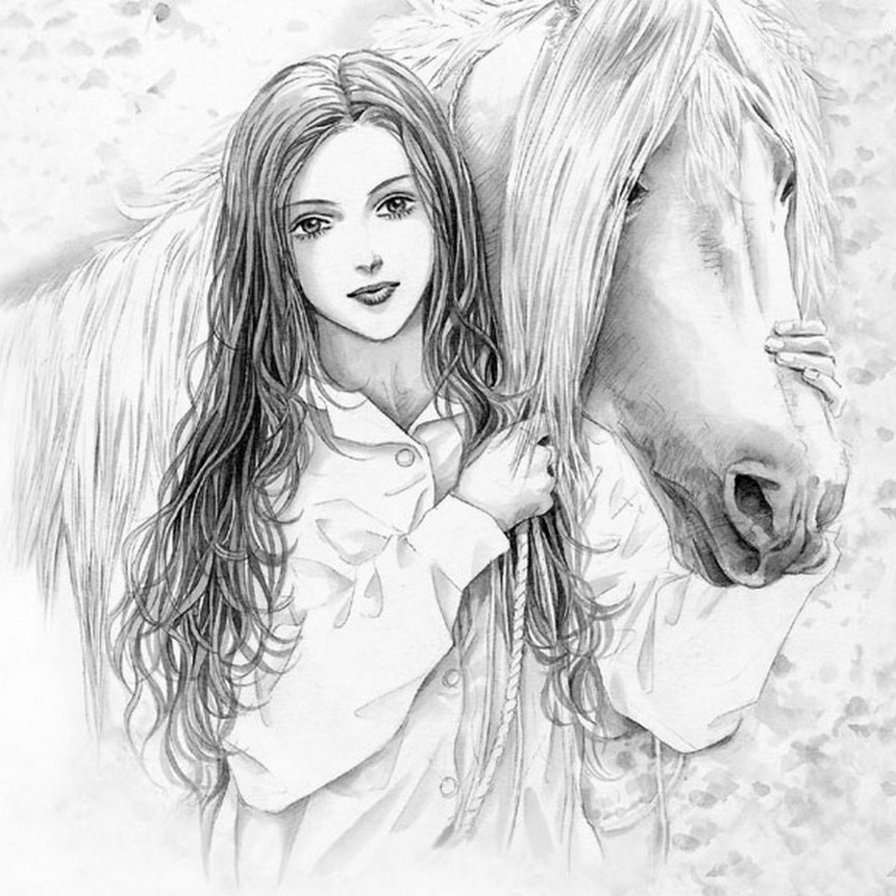 Романтика - девушка, монохром, лошади, красота женщины - оригинал