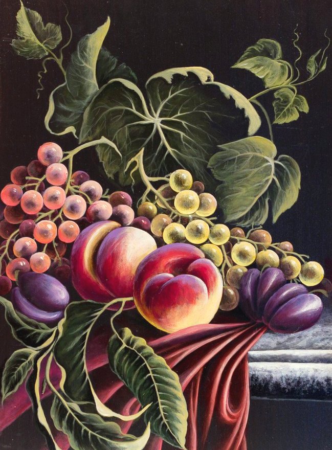 Натюрморт - на кухню, слива, фрукты, персик, виноград - оригинал