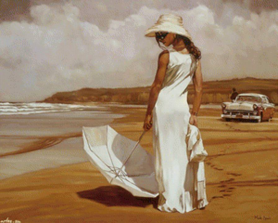 Девушка на пляже - автомобиль, море, девушка, берег - предпросмотр