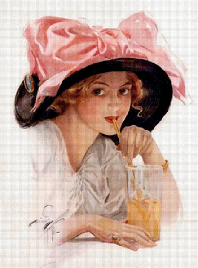 Милая девушка - девушка, бант, шляпа - предпросмотр