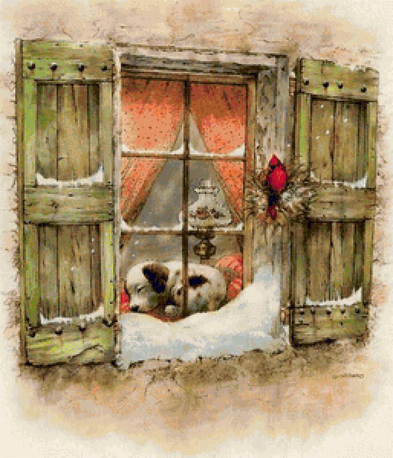 Крепкий сон - щенок, собака, птица, зима, домашние питомцы, домашние любимцы - предпросмотр