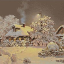 Схема вышивки «Зимний вечер в деревне»