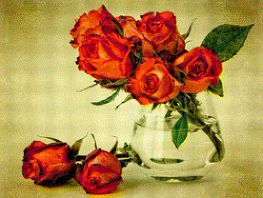 Розы в прозрачной вазе - цветы, букет - предпросмотр