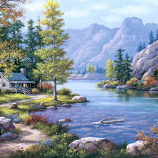Схема вышивки «Домик у горной реки»
