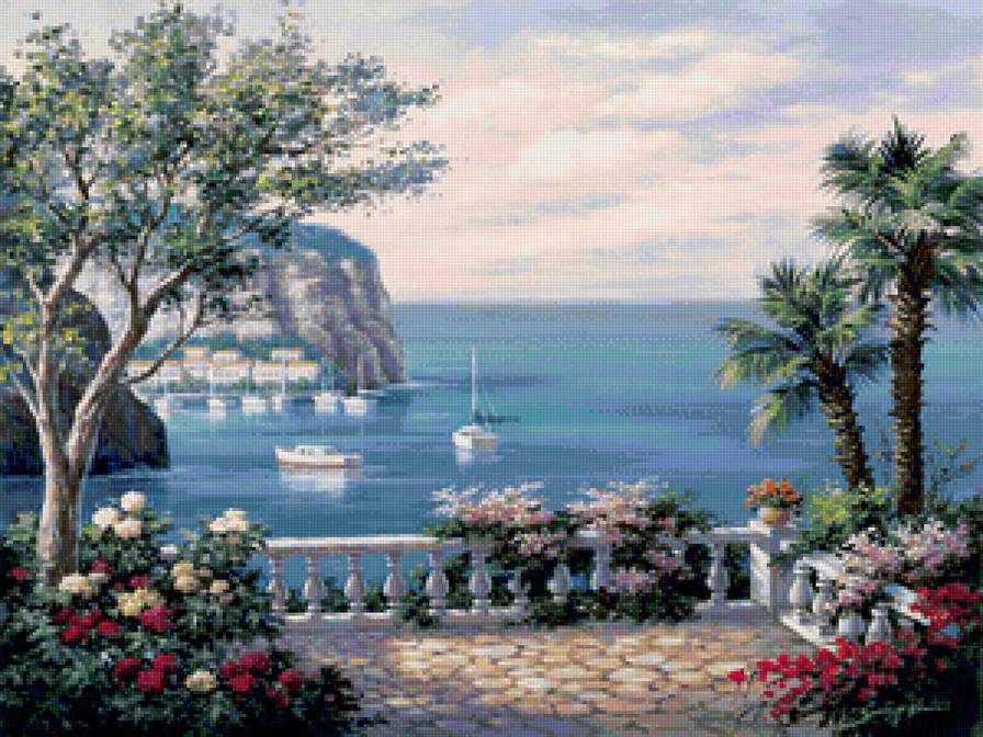 Морской пейзаж - дома, лодки, море - предпросмотр