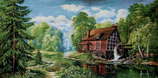 Водянная мельница в лесу - дом, природа, река - оригинал