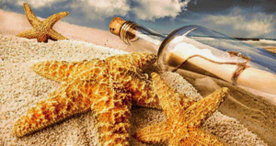 послание в бутылке - морские звезды море, пляж, песок, бутылка - предпросмотр