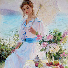 Оригинал схемы вышивки «Девушка с зонтиком» (№1141974)