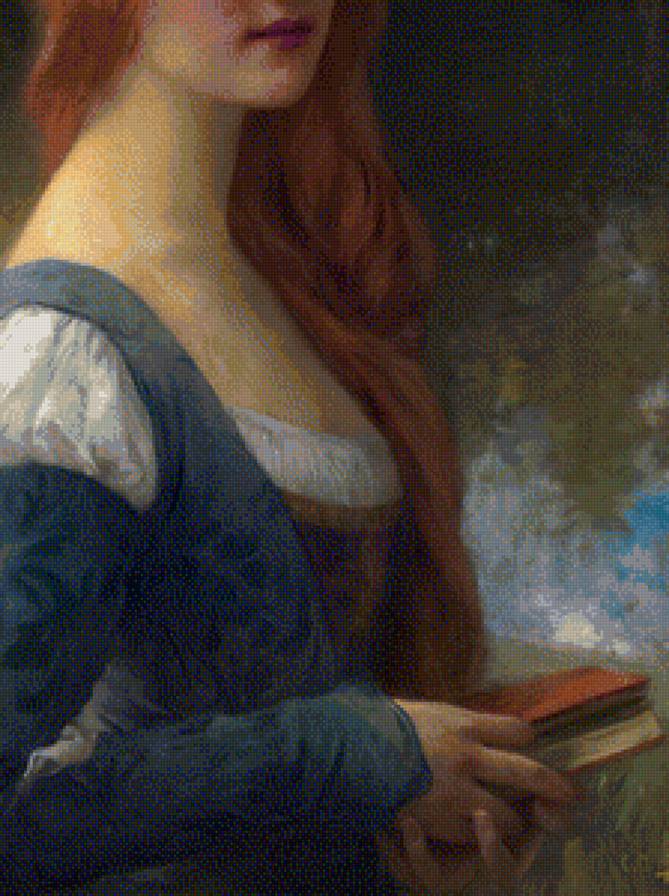 Девушка с книгами - рыжая, средние века, средневековье, книги, девушка - предпросмотр