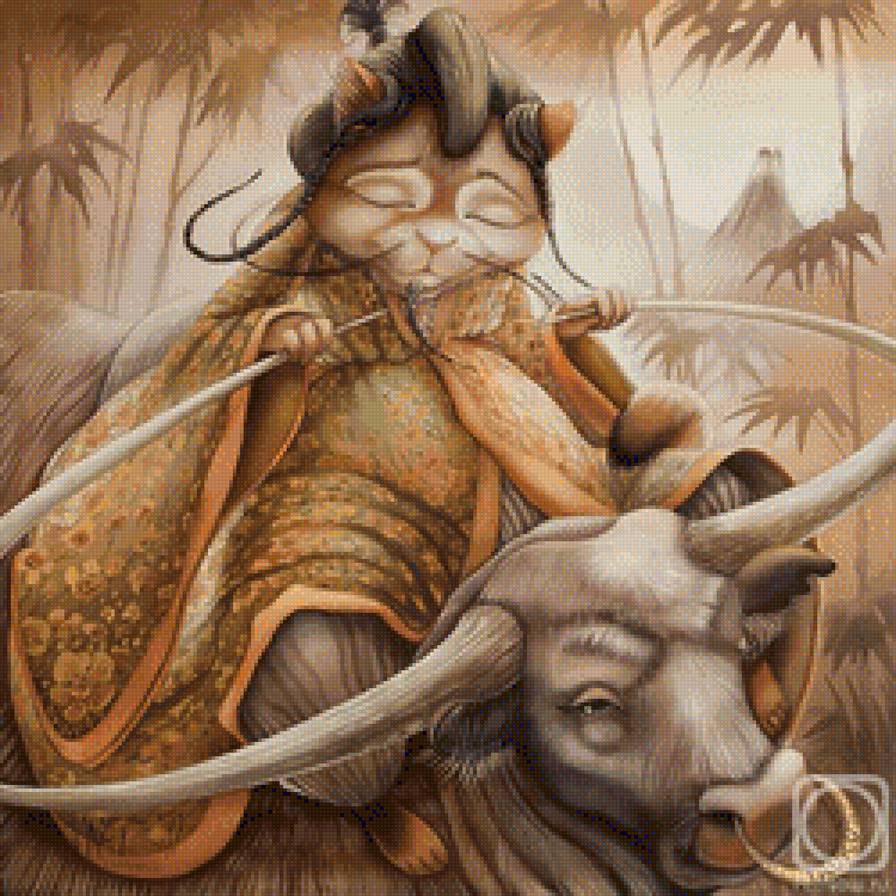 телец - батик, графика, живопись, знак зодиака, кот - предпросмотр