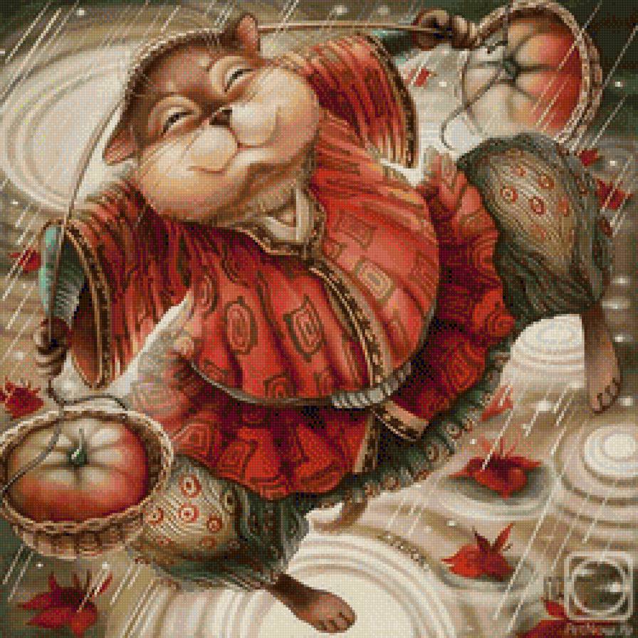 весы - живопись, графика, знак зодиака, батик, кот - предпросмотр