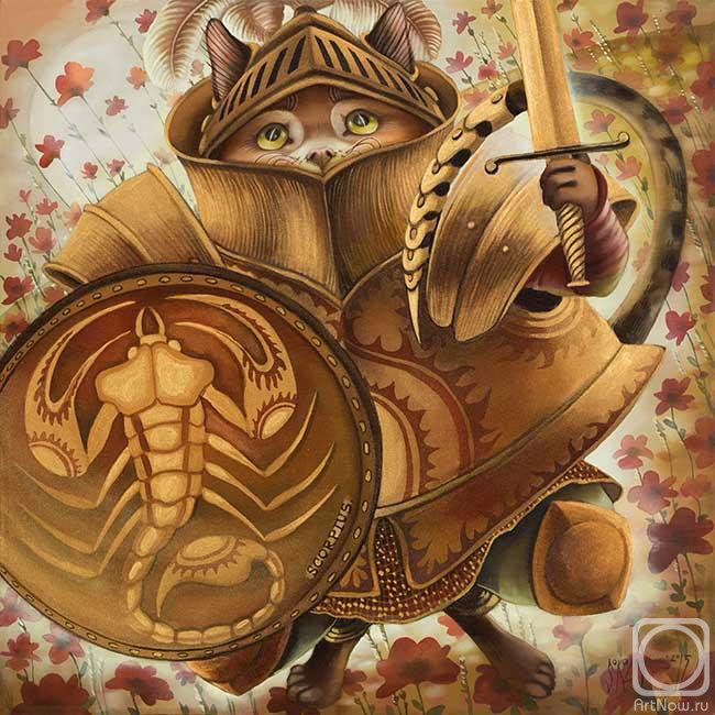 скорпион - батик, знак зодиака, кот, графика, живопись - оригинал